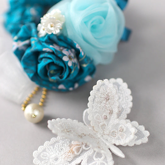 キラキラ★蝶々のクリップ:ミシン刺繍の立体的な蝶々のクリップ シュシュに組み合わせ