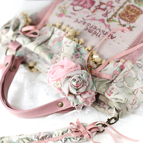 【数量限定】リストレットやバッグチャームにも★巻きバラお花シュシュ パール付:リバティプリント花柄