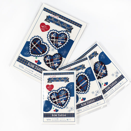 単品も【2way 刺繍ワッペン】神戸タータン ハート シール アイロンでも アジサイ