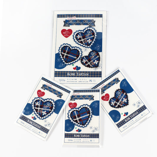 単品も【2way 刺繍ワッペン】神戸タータン ハート シール アイロンでも アジサイ
