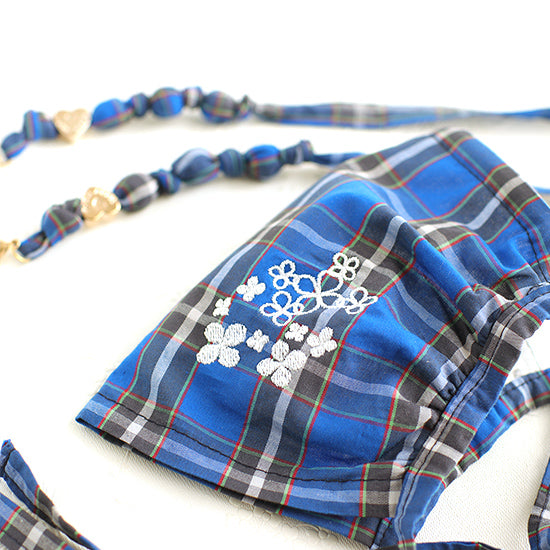 【材料キット:刺繍生地入り】神戸タータン「ギャザーリボンマスク+マスクストラップ」