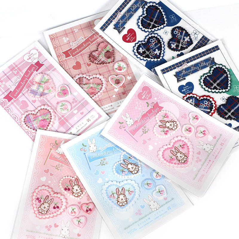 単品も【2way 刺繍ワッペン】神戸タータン ハート　シール アイロンでも　アジサイ